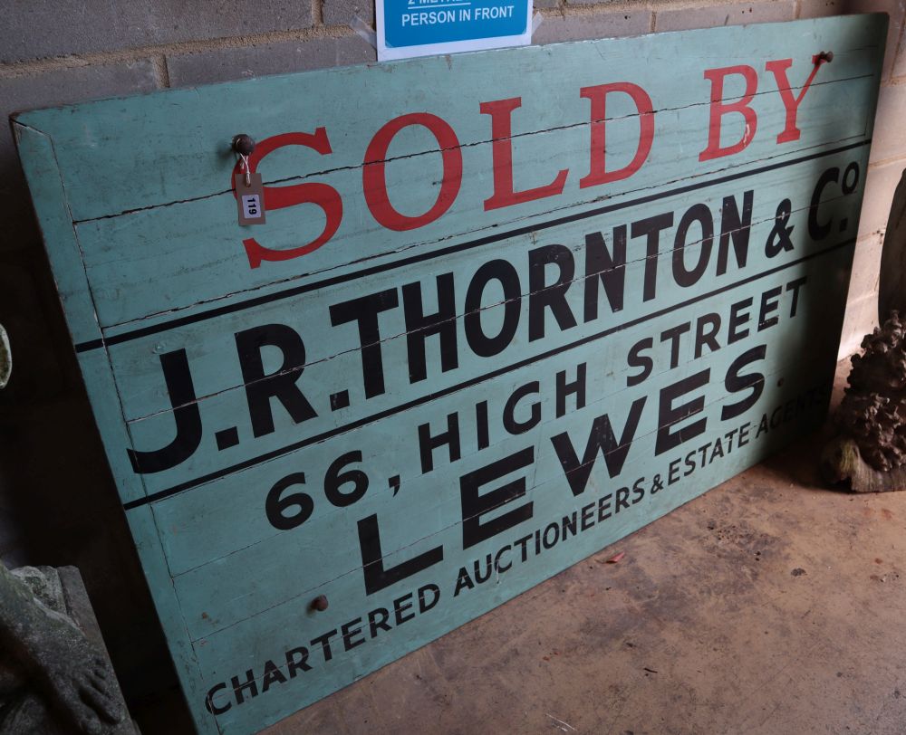 A large Thornton & Co. Lewes Sold Board, width 183cm, height 111cm